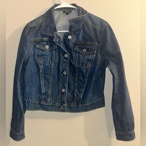 Ana A New Approach Jean Jacket Women’s Size Large Blue Button Front Flap Pockets
